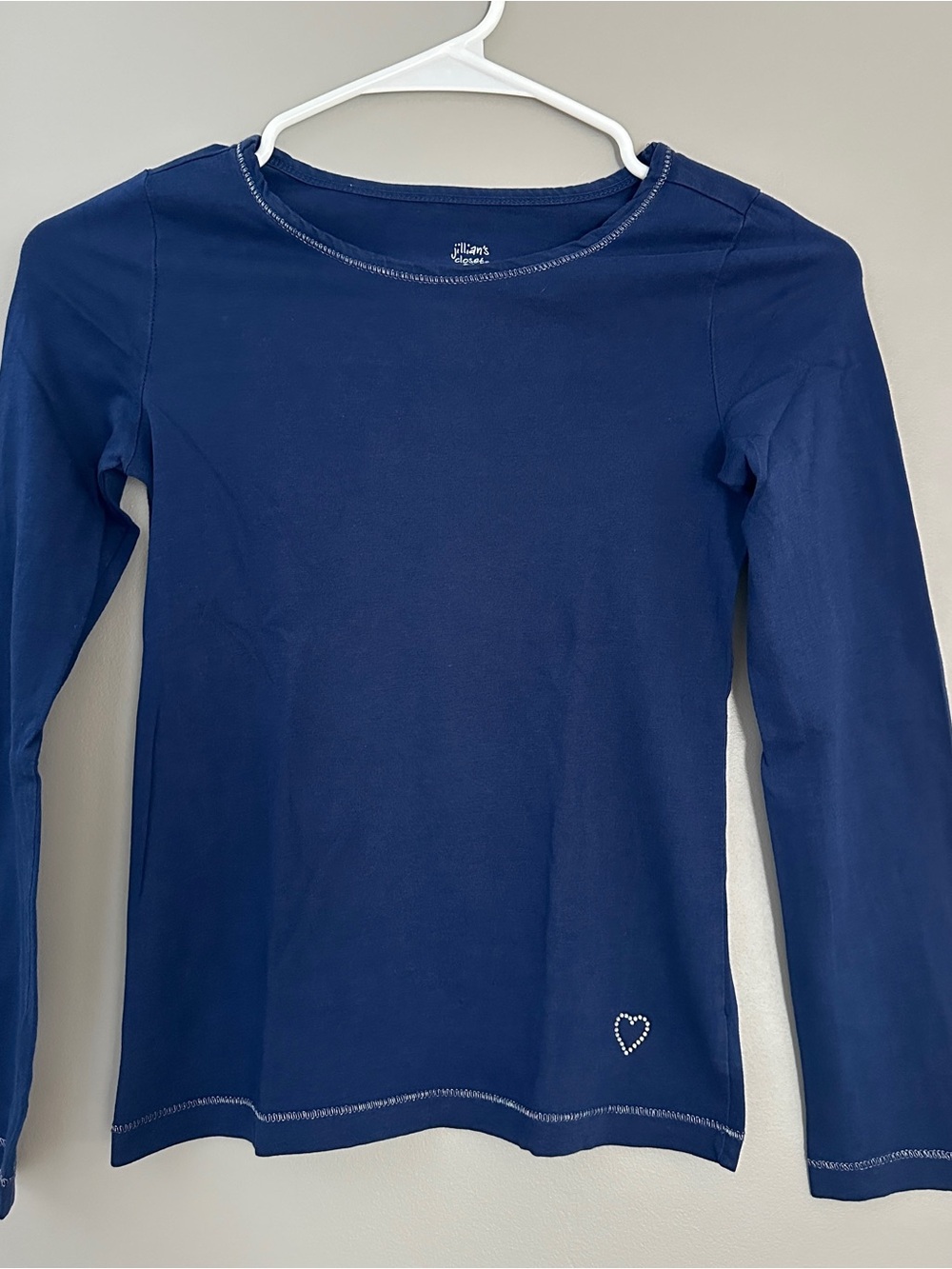 Girls' Navy Long-Sleeve Top with Heart Detail